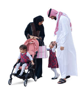 cut out arab family with twin girls standing