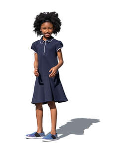cut out little black girl in a blue dress standing