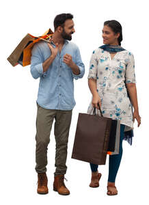 cut out indian man and woman with shopping bags walking