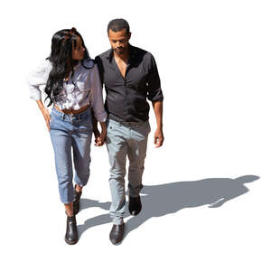 cut out black couple walking seen from above