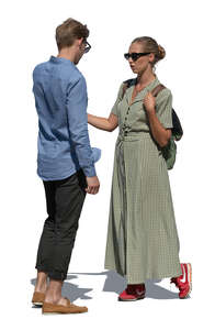 cut out young man and woman standing in the street and talking