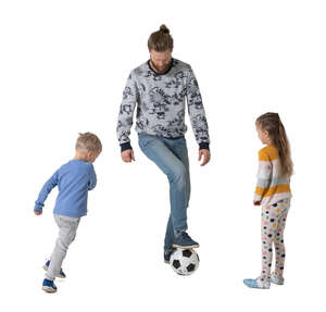 cut out father playing football with two kids