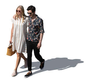 cut out couple walking in summer seen from above