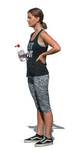 cut out woman working out taking a break and drinking water