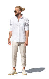cut out man in a casual white summer outfit standing