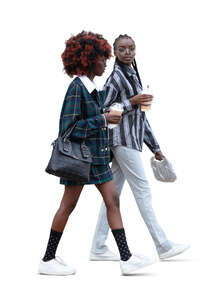 two cut out young black women with go-to-coffees walking