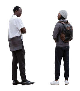 two cut out young black men standing and talking