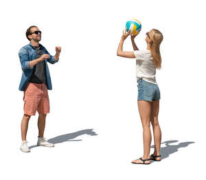 cut out man and woman playing volleyball casually