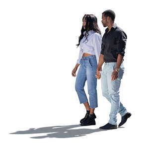 cut out backlit black couple walking hand in hand
