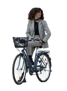 cut out woman on a a bicycle standing and looking back