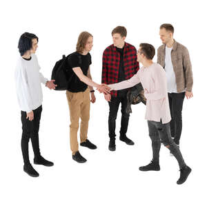 cut out top view of a group of young men standing and greeting