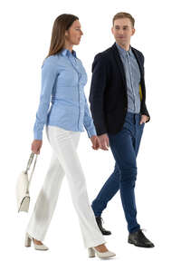 cut out man and woman walking side by side and talking