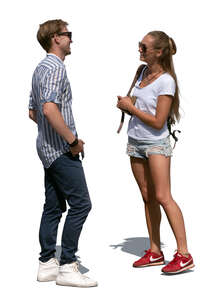 cut out man and woman standing outside in summer and talking