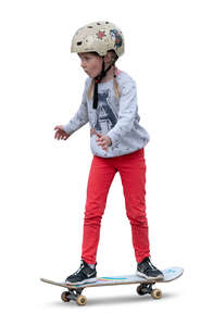 cut out little girl with a helmet riding a skateboard