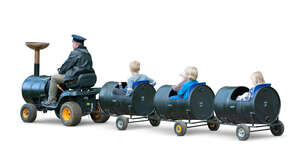 cut out children riding a toy train