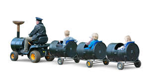 cut out children riding a toy train