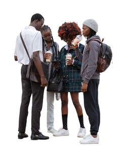 cut out group of four young black people standing and talking
