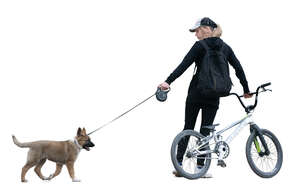 cut out girl with a bike and dog standing