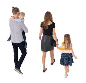 cut out family with two kids walking seen from above