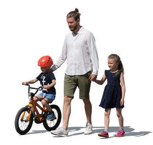 cut out father with two kids walking