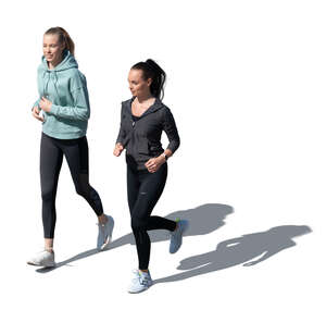 two cut out women jogging seen from above
