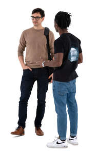 two cut out men standing and talking