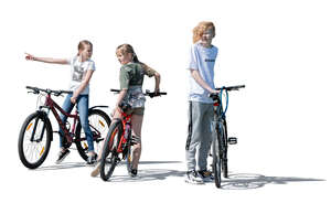 cut out group of children with bicycles talking