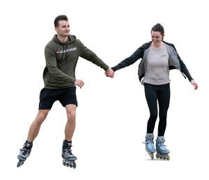 cut out man and woman roller skating hand in hand