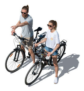 cut out man and woman with bikes seen from above