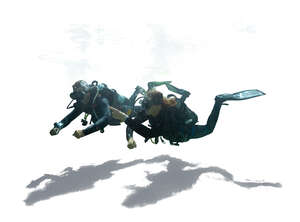 two cut out divers diving underwater