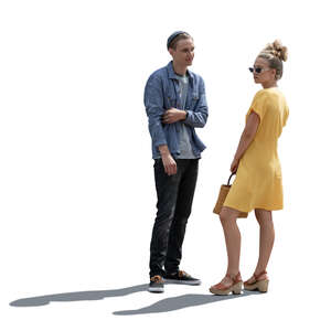 cut out backlit man and woman standing and talking