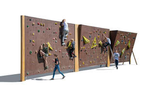 cut out group of children climbing on a rock climbing wall