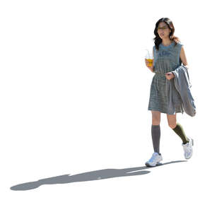 cut out young backlit asian woman walking