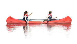 two cut out women riding a canoe