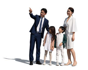 cut out asian family standing and looking at smth