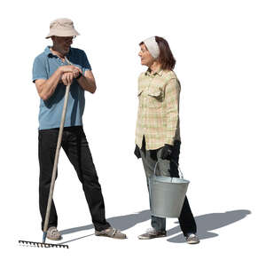 cut out elderly man and woman working in the garden