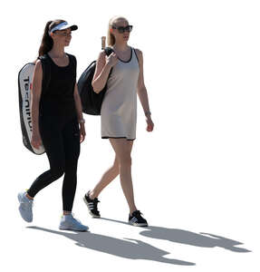 two cut out backlit women going to play tennis