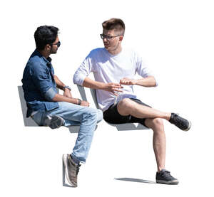 two cut out men sitting and talking