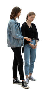 two cut out women standing and talking