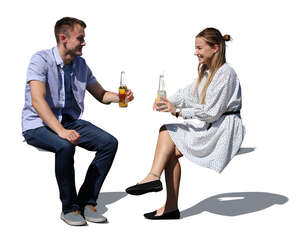 cut out man and woman sitting and drinking refreshing drinks
