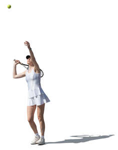 cut out woman in a white tennis dress playing tennis