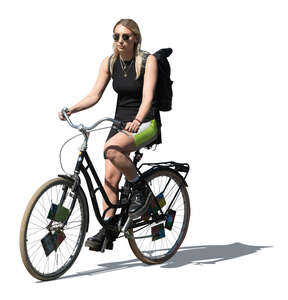 cut out young woman riding a bike