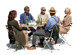 cut out group of middle aged people sitting in a cafe and talking