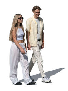 cut out young man and woman walking
