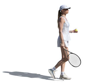 cut out woman playing tennis walking and holding a tennis racket