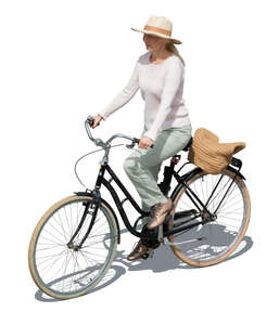 cut out top view of an elderly woman riding a bike