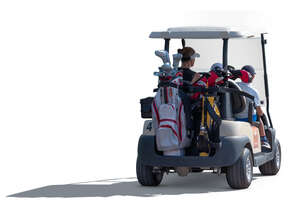 cut out woman with two kids riding a golf cart