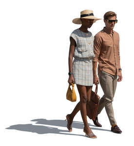 cut out elegant man and woman walking on a summer day