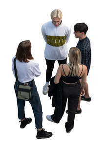cut out top view of a group of four people standing and talking