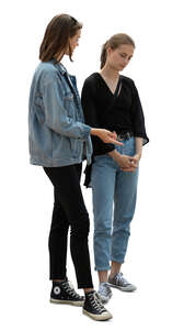 two cut out women standing and discussing